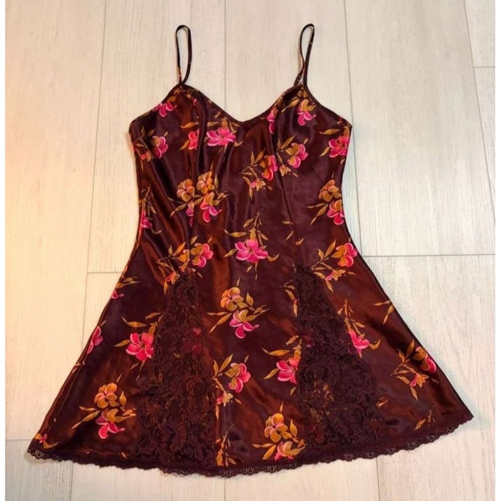 Vintage Victoria's Secret Gold Label Floral‎ Lace Mini Slip Dress Sz S Pink Wine